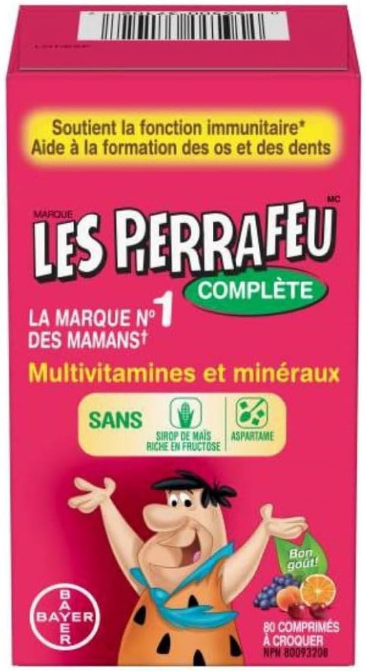 FLINTSTONES 兒童複合維生素咀嚼片,不含阿斯巴甜,含維生素 A、C6、B12、C、D、e 和鈣,80 粒