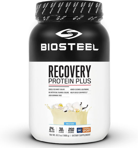 BioSteel Recovery Protein Plus,乳清蛋白,香草味 - 25 份 | 草飼蛋白,含必需胺基酸和支鏈胺基酸,有助於運動後恢復