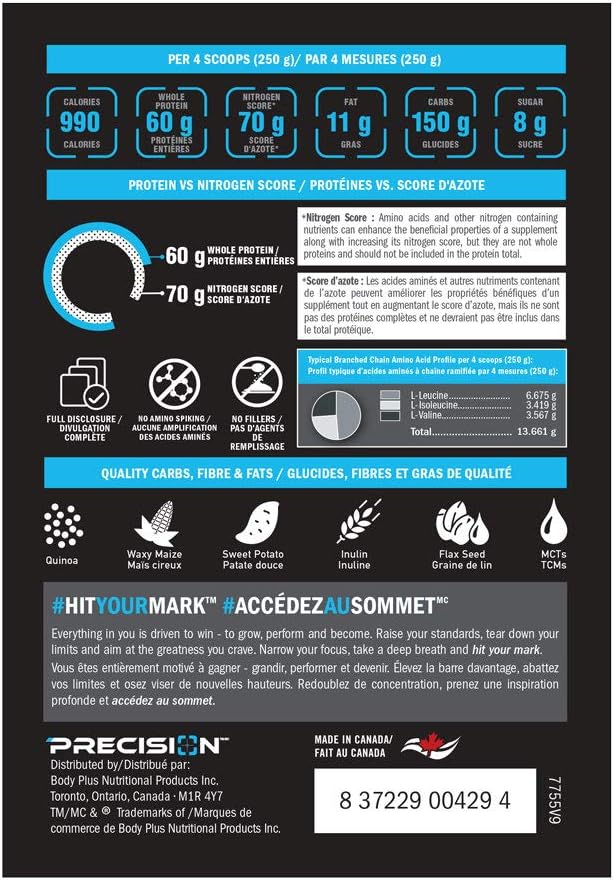 Precision Big Time 蛋白粉补充剂 - 香草味,2.72 千克 | 增重剂,全蛋白,运动安全