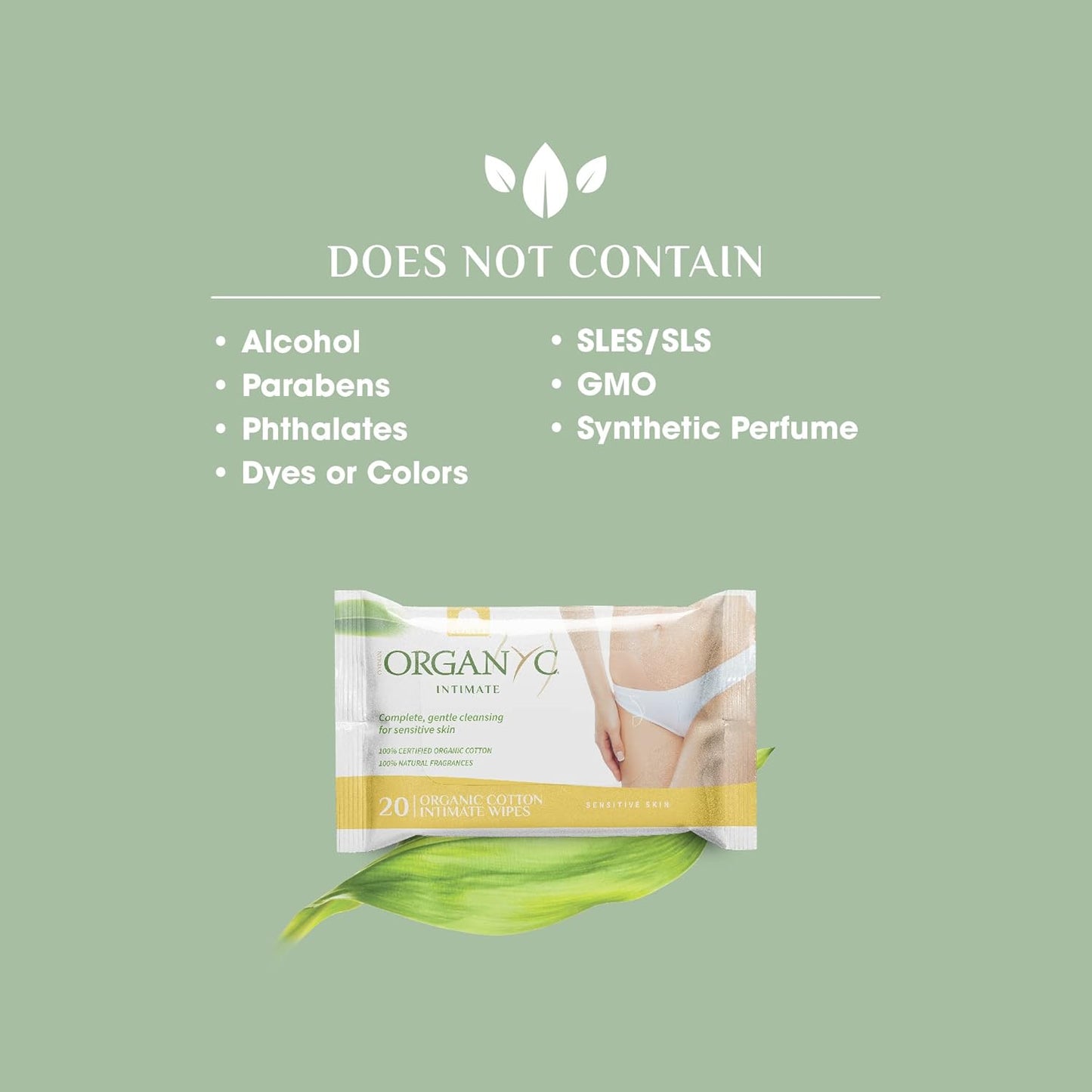 Organyc 100% 有機棉私密濕紙巾,不含對羥基苯甲酸酯、酒精或氯,20 片