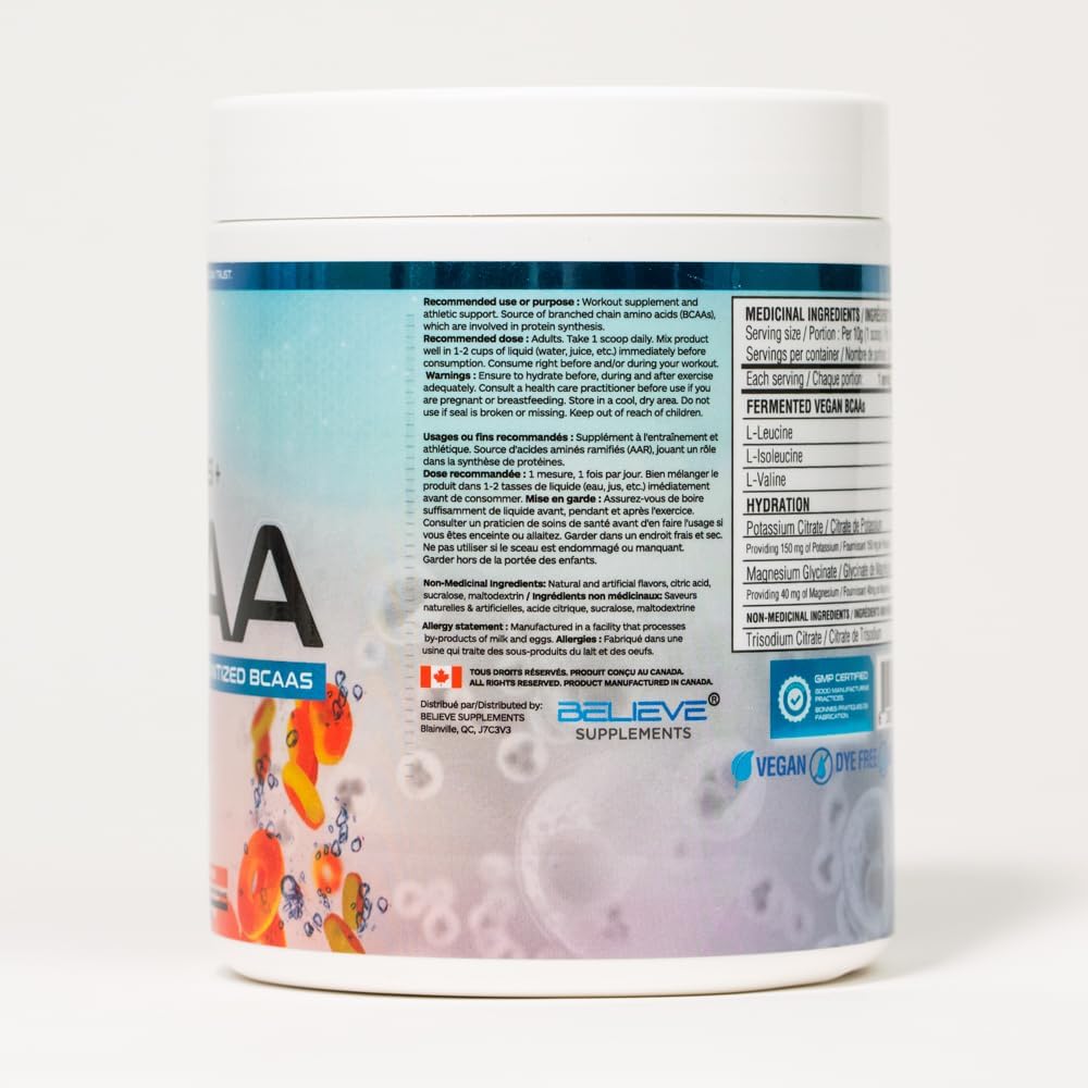 Believe 补充电解质+BCAA:通过支链氨基酸和必需电解质优化补水和肌肉恢复 - 立即提升运动表现并补充重要营养素!(酸桃味)
