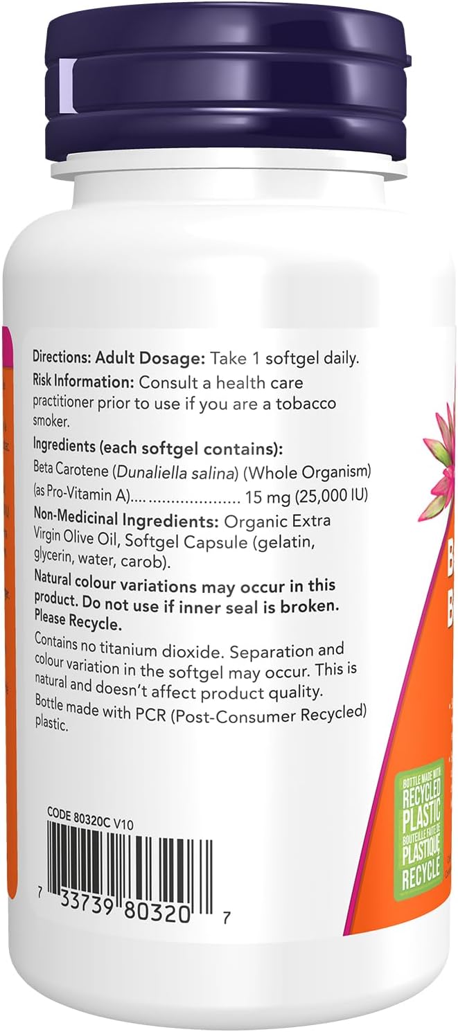 NOW Supplements,天然β-胡蘿蔔素 25,000 IU,基本營養,90 粒軟膠囊