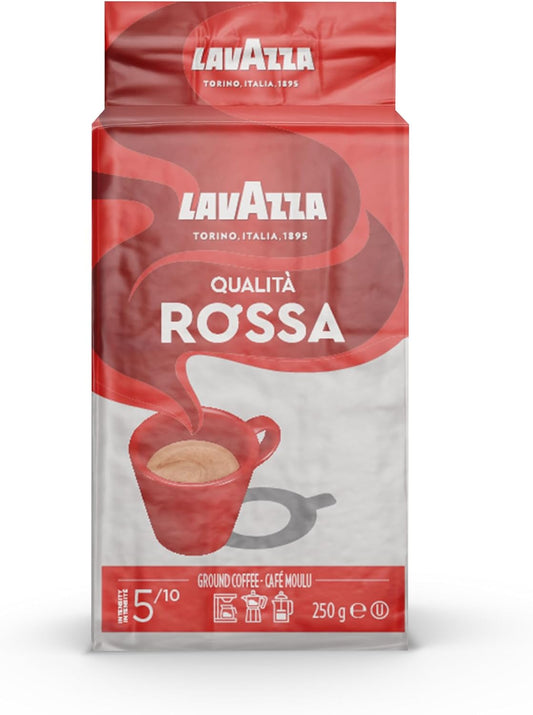 Lavazza Qualita Rossa 研磨咖啡混合袋,濃縮咖啡中度烘焙,12 x 250 克磚 - 適合製作咖啡、拿鐵、卡布奇諾等 - 3 公斤研磨咖啡