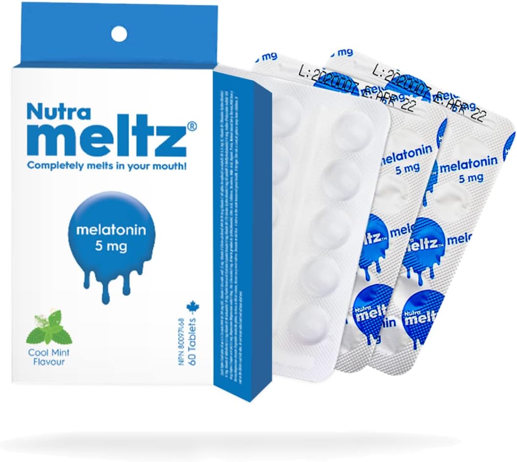Nutrameltz 褪黑激素 5 毫克 – 天然助眠褪黑激素补充剂,缓解时差反应,帮助调节睡眠周期,速溶片,助您安睡 – 美味薄荷味(60 片)