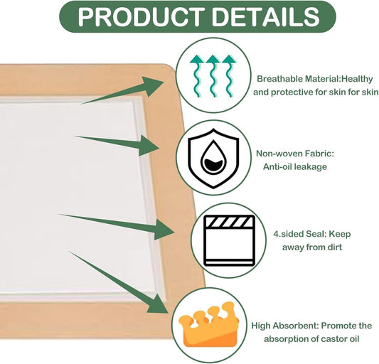 30 件蓖麻油包、蓖麻油包包裹有机棉、自粘蓖麻油贴片、小型一次性蓖麻油贴片、3 种尺寸蓖麻油包免洗防漏(肤色)