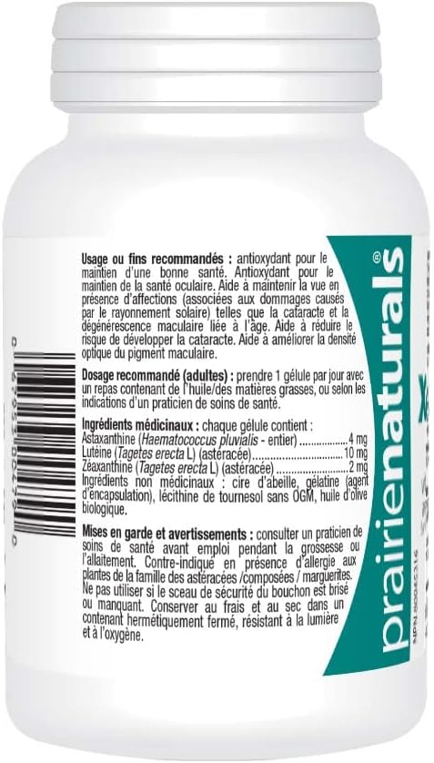 Prairie Naturals Astaxanthin Plus 4mg Astaxanthin, Lutein & Zeaxanthin Softgel helps to maintain eyesight, prevent cataracts and age-related macular degeneration, reduces the risk of developing cataracts, improves macula…