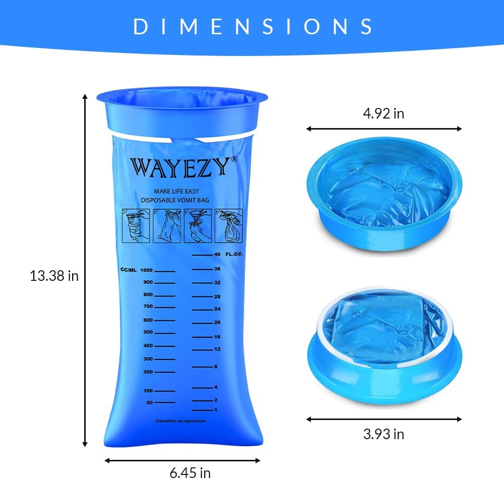 WAYEZY 呕吐袋 - 一次性包装,25 个,每个 1000 毫升 - 适用于恶心、旅行和晕动病的呕吐袋