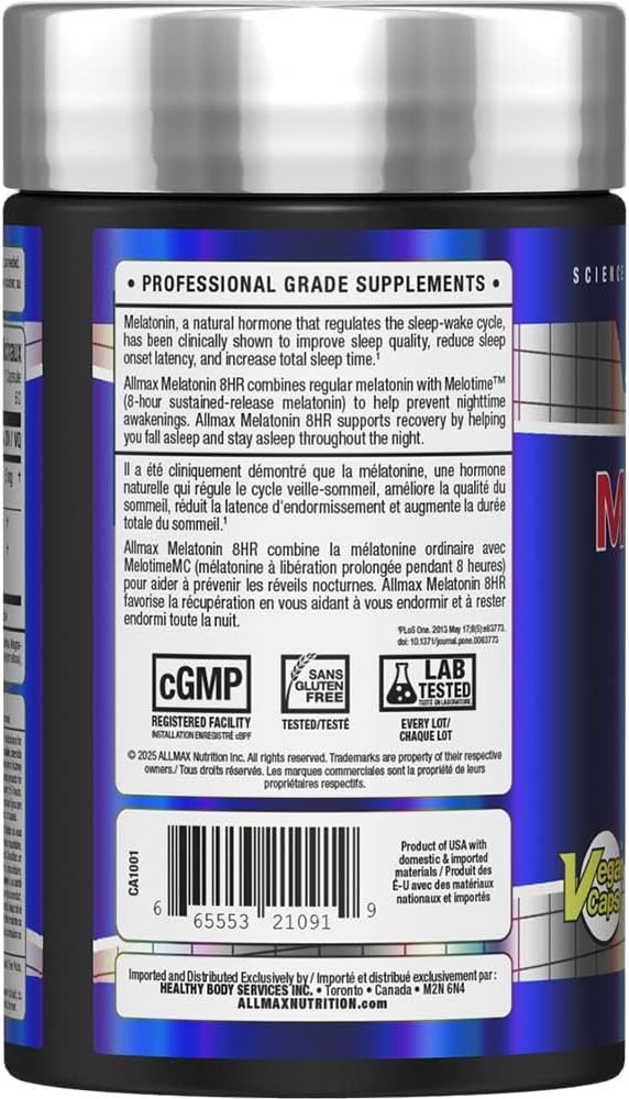 ALLMAX Essentials 褪黑激素 8 小时 - 缓释睡眠支持,60 粒胶囊