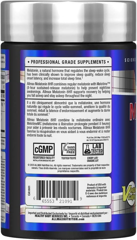 ALLMAX Essentials 褪黑激素 8 小时 - 缓释睡眠支持,60 粒胶囊