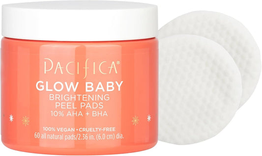 Pacifica Beauty Glow Baby Brightening Peel Pads 10% AHA + BHA, Skincare, Exfoliating, Skin Texture, Minimize Pores, For All Skin Types, Fragrance Free, Clean Skin Care, Vegan - 60 Pads (1 Count)