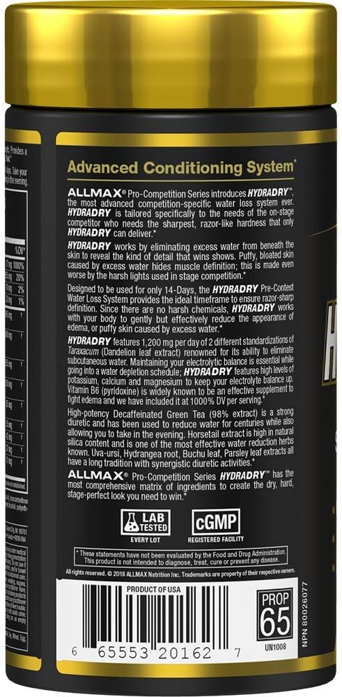 ALLMAX Nutrition - HydraDry - Ultra-Potent Diuretic + Electrolyte Stabilizer, 84 Count