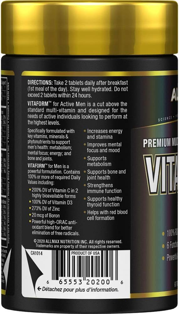 Allmax Nutrition - VITAFORM - 高级 - 男士高性能复合维生素 - 30 天供应 - 60 粒