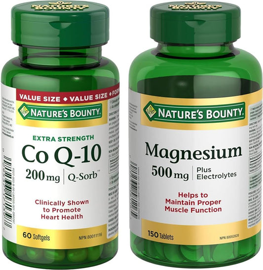 Nature's Bounty Co Q10 強效 200 毫克(60 粒軟膠囊)+ 鎂 500 毫克加電解質(150 片)套裝