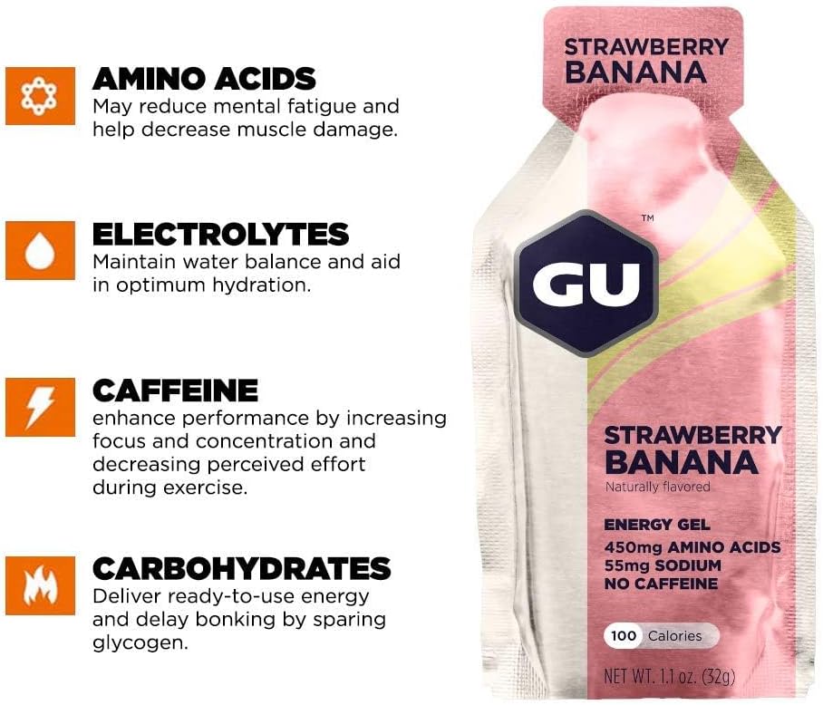 GU ENERGY 原廠運動營養能量凝膠,香草豆味,24 粒 & 原廠運動營養能量凝膠,草莓香蕉味,24 粒裝