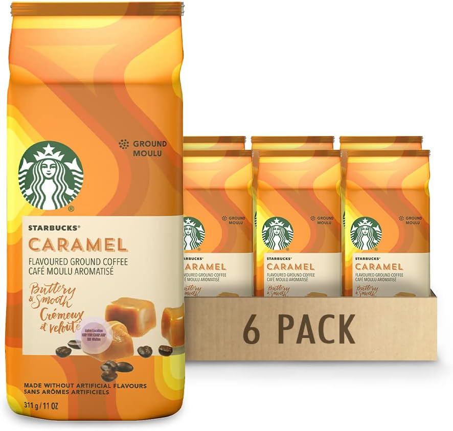星巴克焦糖味和派克市場中度烘焙研磨咖啡,100% 阿拉比卡咖啡豆 - 6 x 340 克包(2040 克)