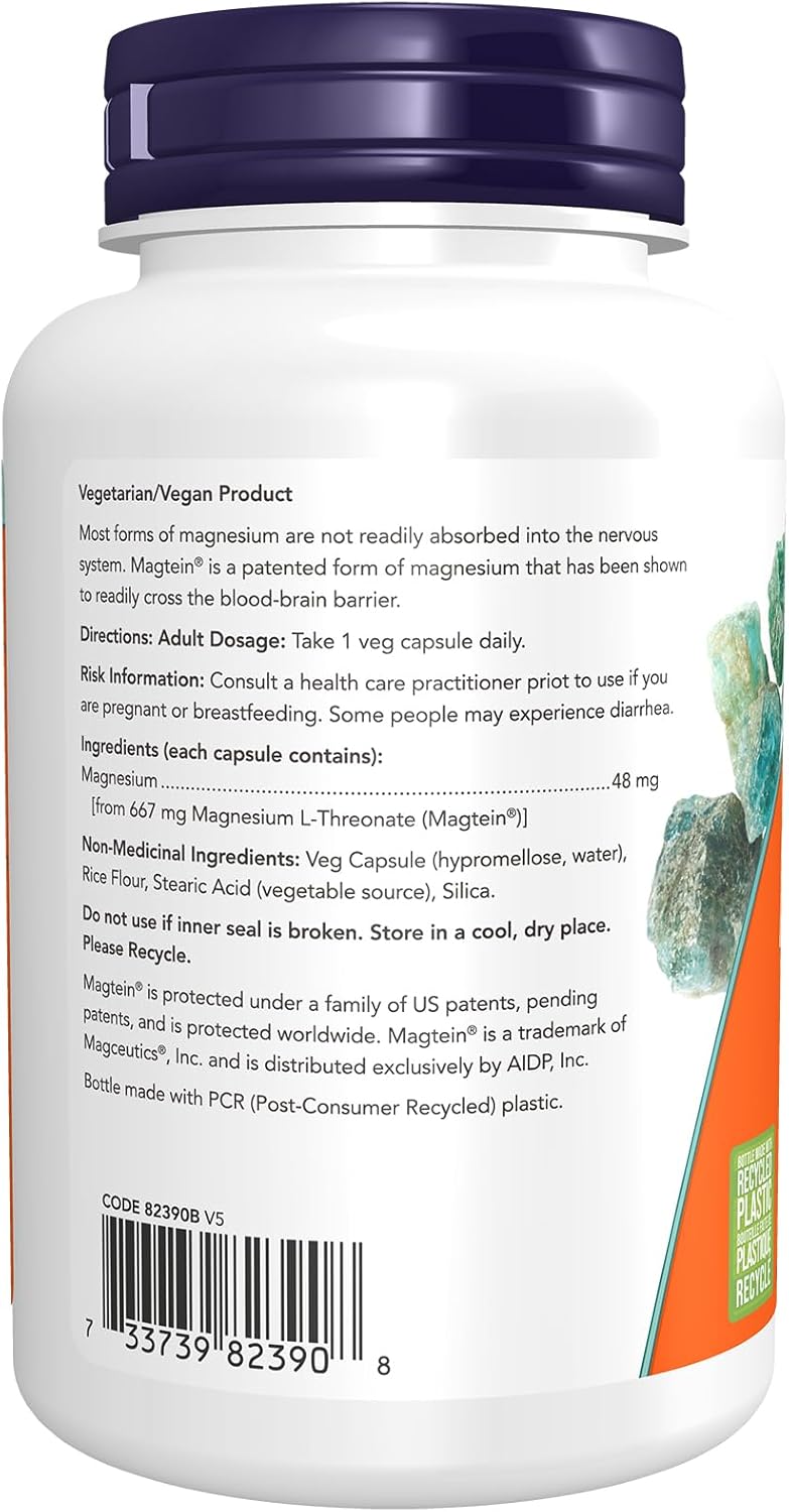 NOW Supplements,Magtein,含專利鎂(Mg),認知支持,90粒素食膠囊