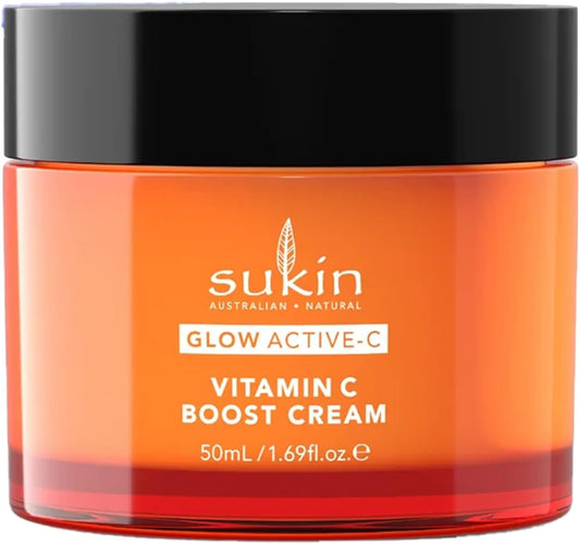 Sukin Glow Active-C 維生素 C 增強霜 – 臉部保濕霜,含維生素 E、乳木果油和煙醯胺,純素,無動物實驗,不含礦物油、硫酸鹽和對羥基苯甲酸酯 – 50 毫升