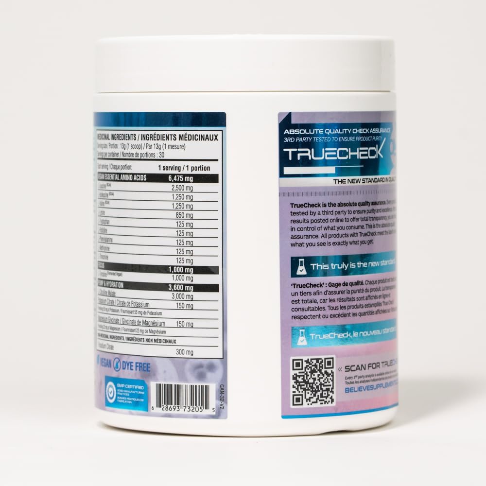 Believe Supplements 高性能 EAA - 必需氨基酸配方 | 促进肌肉恢复、性能和补水 | 提供无糖美味口味!(30 份,热带橙味)