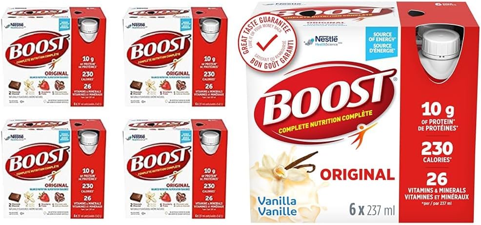 BOOST Original Meal Replacement Drink, 237 ml, 6 Count Variety Pack (Box Of 4) (Packaging May Vary) & Original Meal Replacement Drink, Vanilla, 24 x 237 ml - PACKAGING MAY VARY