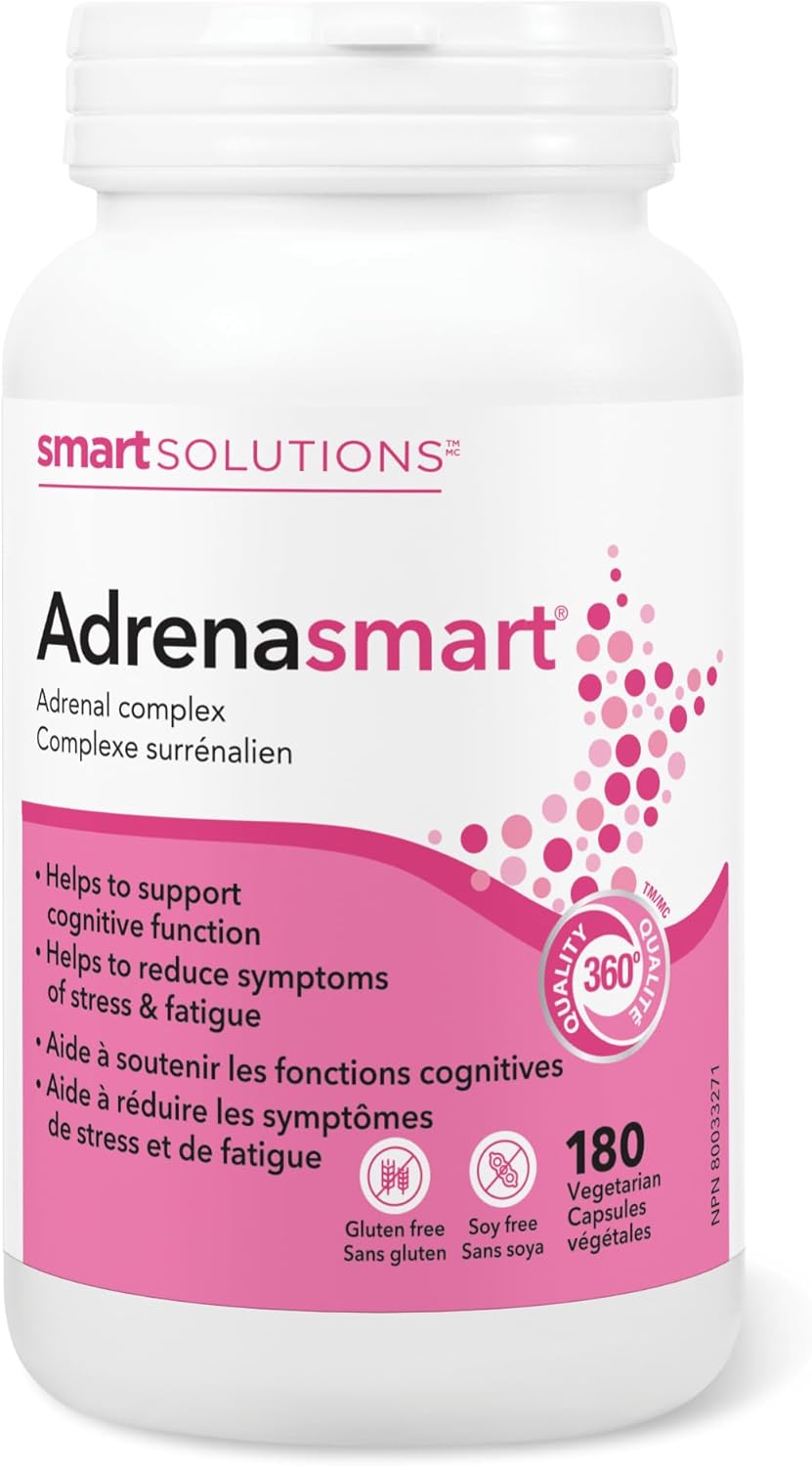 Smart Solutions Adrenasmart 素食膠囊,緩解壓力症狀,增強認知耐力和功能,並減輕疲勞。含 100 毫克紅景天,不含麩質、大豆、人工防腐劑或甜味劑…
