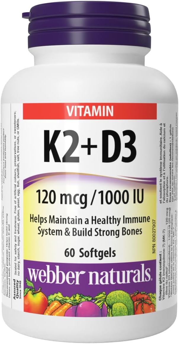 Webber Naturals Cod Liver Oil with Vitamin A and D3, 180 Softgels, Vision, Skin, and Immune Support & Vitamin K2 with D3, 60 Softgels, Helps Support Bones, Teeth, and Immune Function, Gluten