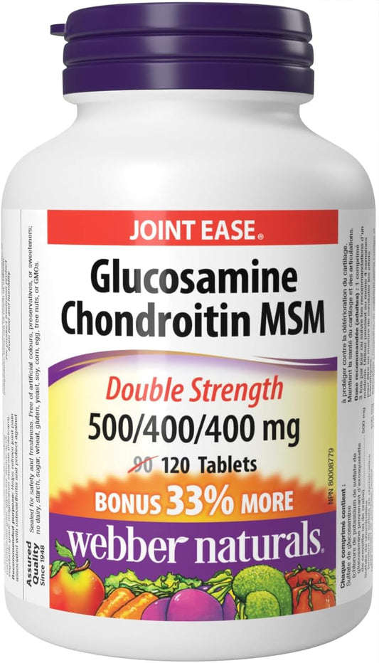 Webber Naturals Glucosamine Chondroitin MSM, Double Strength, 120 Tablets, Helps Relieve Joint Pain & Vitamin B100 Complex, Timed Release, 140 Tablets, Supports Energy Production and Metabolism, Vegan