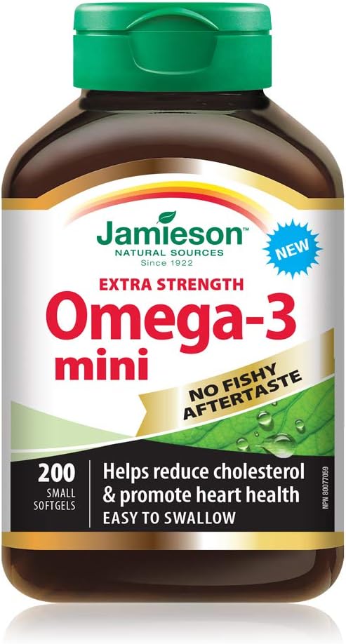Jamieson 无鱼腥味超强效 Omega-3 迷你装,200 粒 & 维生素 D3 1,000 IU - 异国热带水果味,100 粒(1 包)