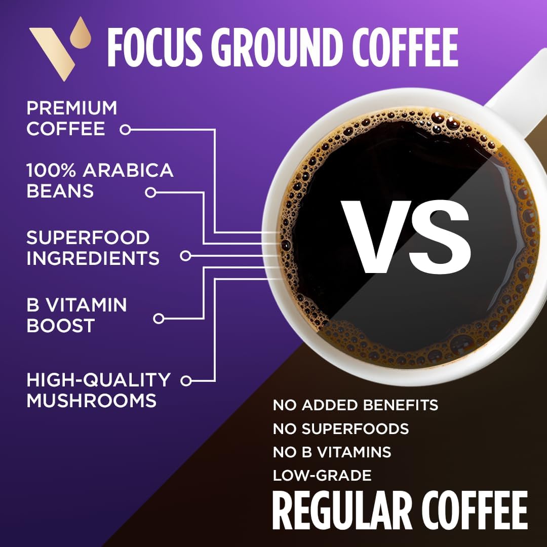 VitaCup Focus 研磨蘑菇咖啡,含狮鬃菇、白桦茸和维生素,有助于增强免疫力和集中注意力,适用于滴滤咖啡机和法压壶,10 盎司