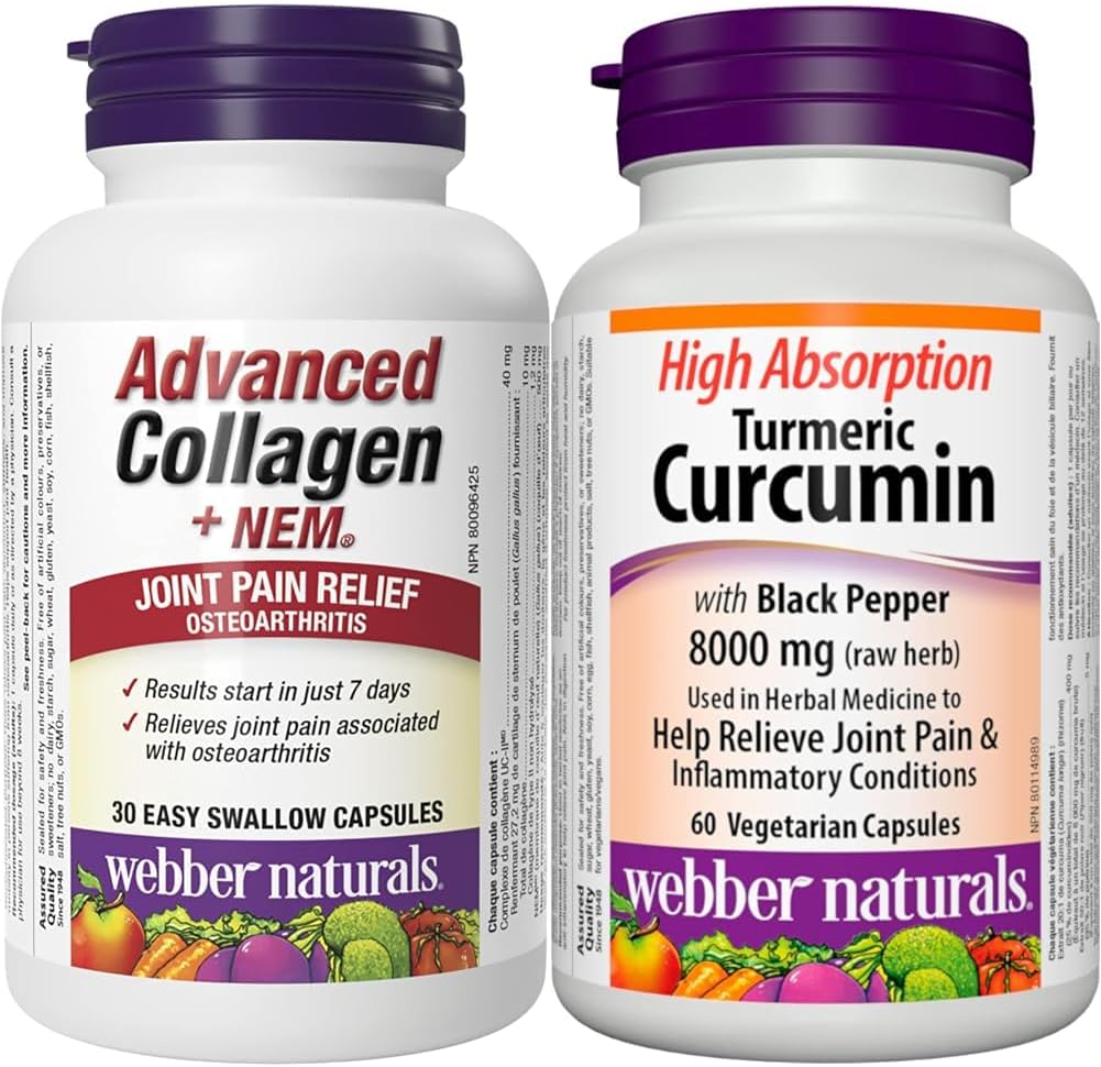 Webber Naturals 高級膠原蛋白,含天然蛋殼膜 (NEM) 和薑黃素,含黑胡椒高吸收率,8,000 毫克生草本,60 粒膠囊,具有抗氧化作用,純素