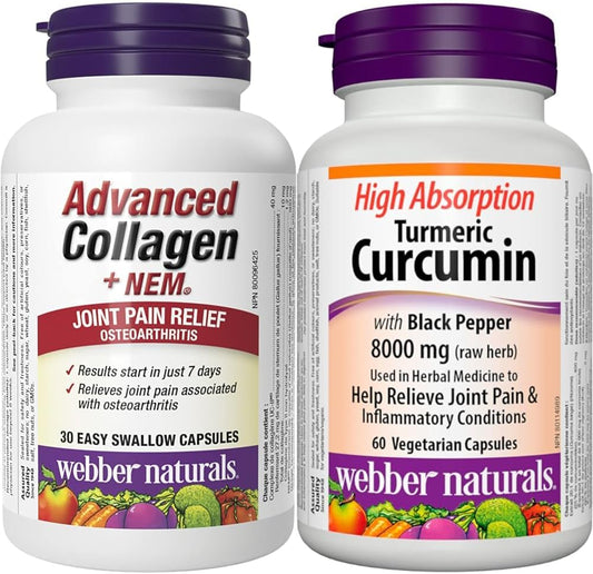 Webber Naturals 高級膠原蛋白,含天然蛋殼膜 (NEM) 和薑黃素,含黑胡椒高吸收率,8,000 毫克生草本,60 粒膠囊,具有抗氧化作用,純素