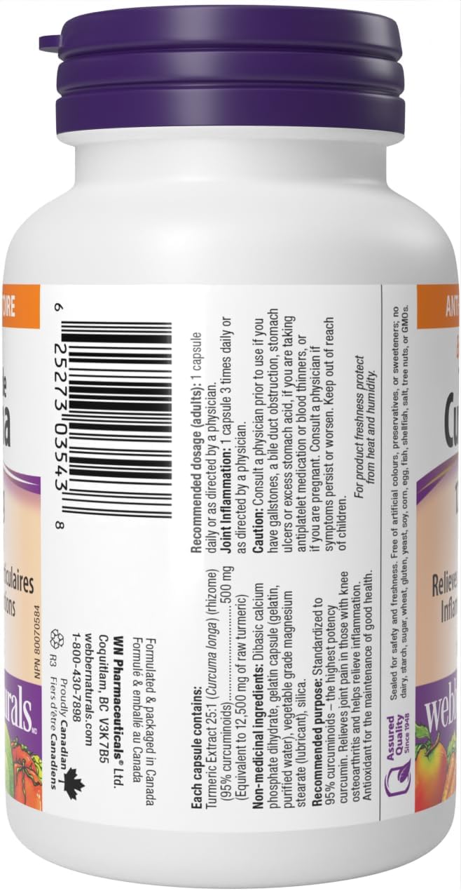 Webber Naturals 薑黃素強效膠囊,12,500 毫克生草本,60 粒膠囊,有助於消化、關節和抗氧化