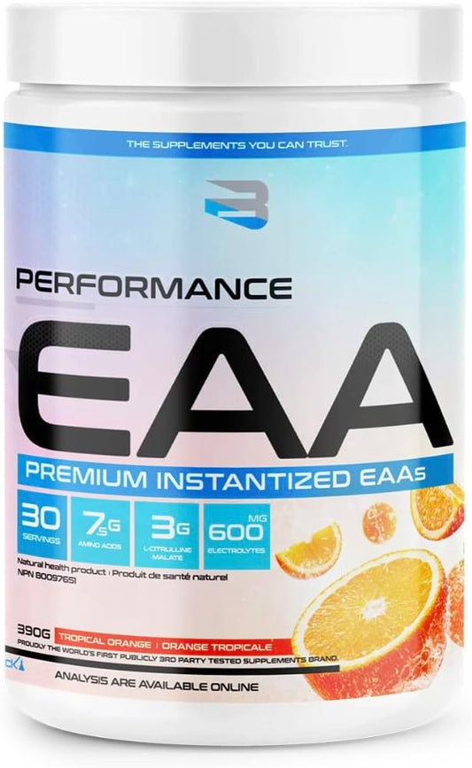 Believe Supplements 高性能 EAA - 必需氨基酸配方 | 促進肌肉恢復、性能和補水 | 提供無糖美味口味! (30 份,熱帶橙口味)
