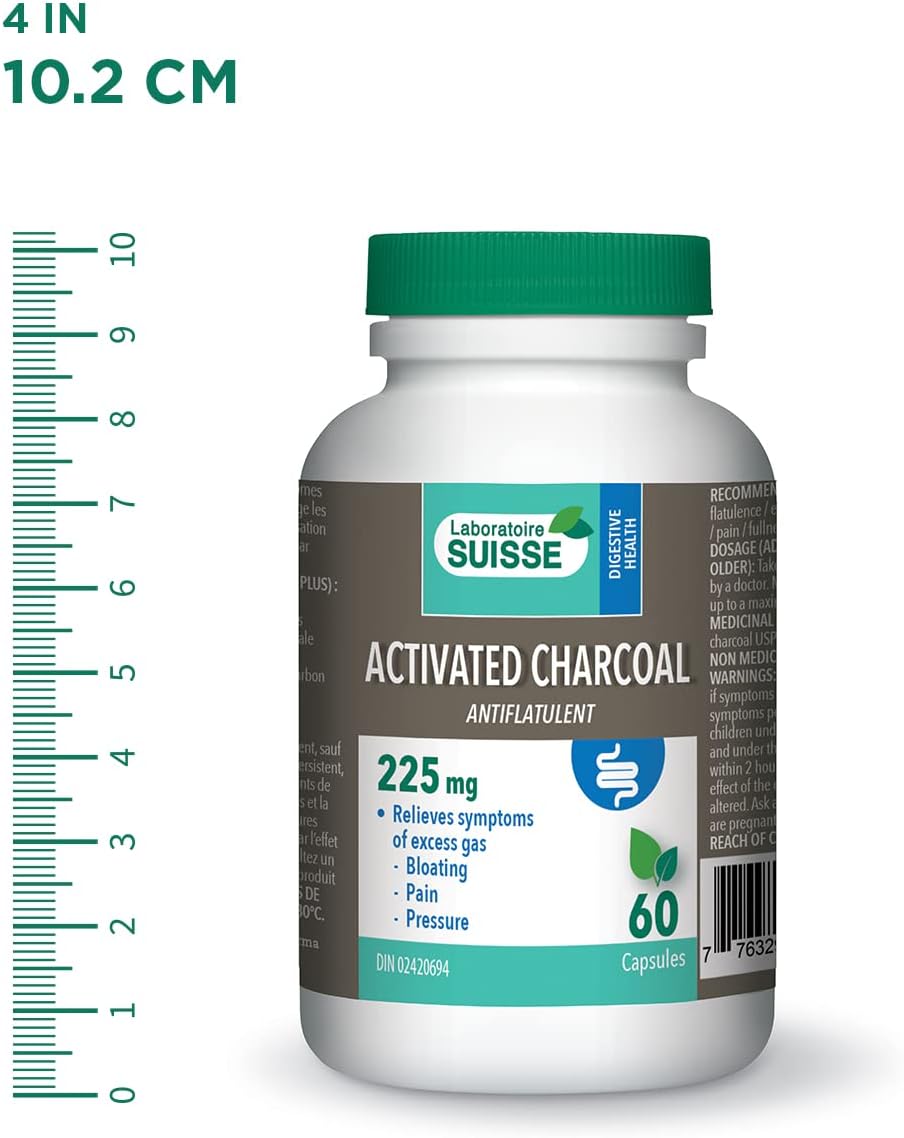 Laboratoire Suisse Activated Charcoal – Excess Gas Relief & Antiflatulent – 60 Capsules