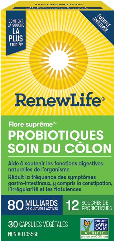 Renew Life® Probiotics Ultimate Flora® Colon Care™ Probiotic, Reduces frequency of constipation, nausea, and flatulence, 80 Billion Active Cultures, 30 Vegetarian Capsules