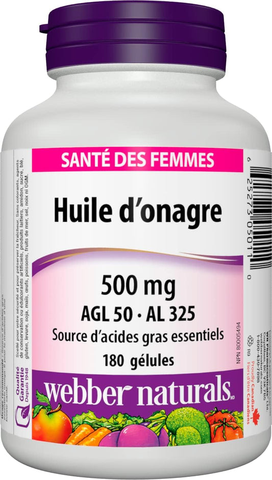 Webber Naturals 月見草油 500 毫克,180 粒軟膠囊,Omega-6 必需脂肪酸來源
