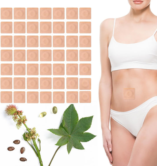 50 片一次性蓖麻油贴片,肚脐自粘蓖麻油包,高吸收性有机棉蓖麻油包包裹,无需清洗,易于使用,防渗漏(不含油)