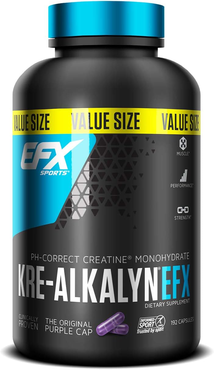 EFX Sports Kre-Alkalyn | PH 值校正肌酸一水合物 | 多项专利配方,增强力量,锻炼肌肉,提升运动表现,不腹胀,不积水 - 192 粒胶囊