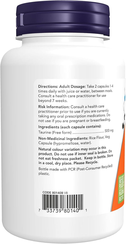 NOW Supplements,牛磺酸 500 毫克,神經系統健康,胺基酸,100 粒素食膠囊