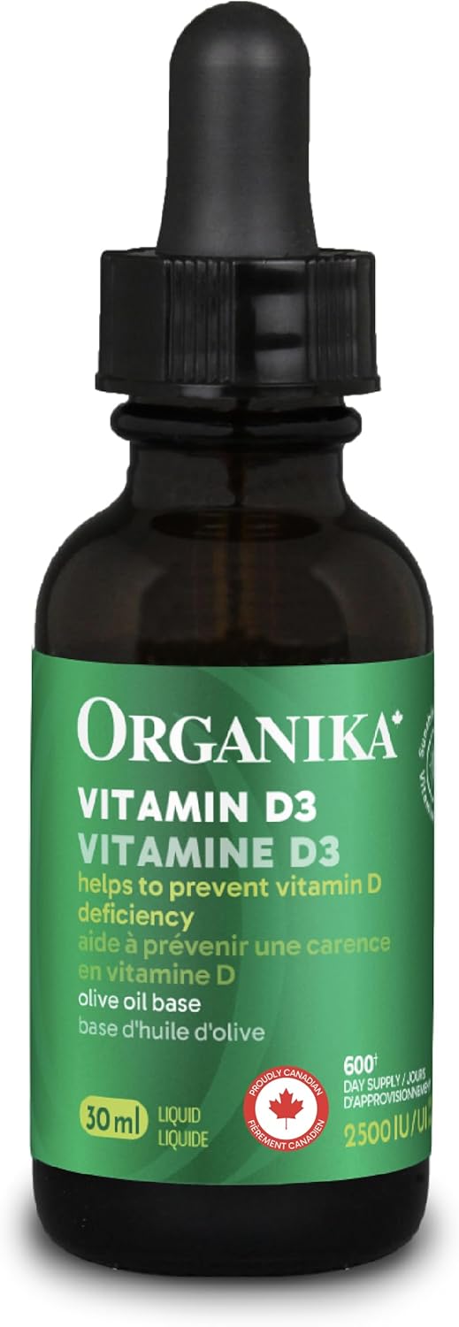 Organika 加拿大制造维生素 D3 液体 2500IU - 橄榄油基底,免疫系统支持 - 30ml