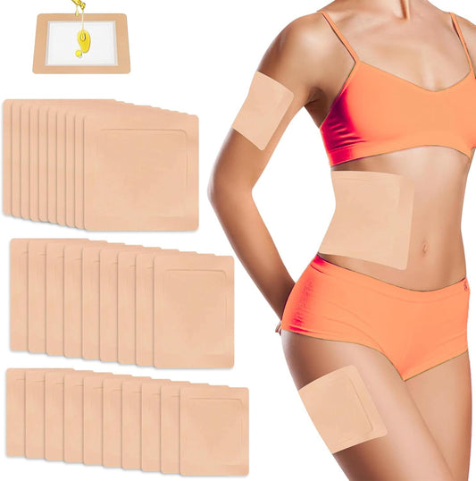 30 件蓖麻油包、蓖麻油包包裹有机棉、自粘蓖麻油贴片、小型一次性蓖麻油贴片、3 种尺寸蓖麻油包免洗防漏(肤色)