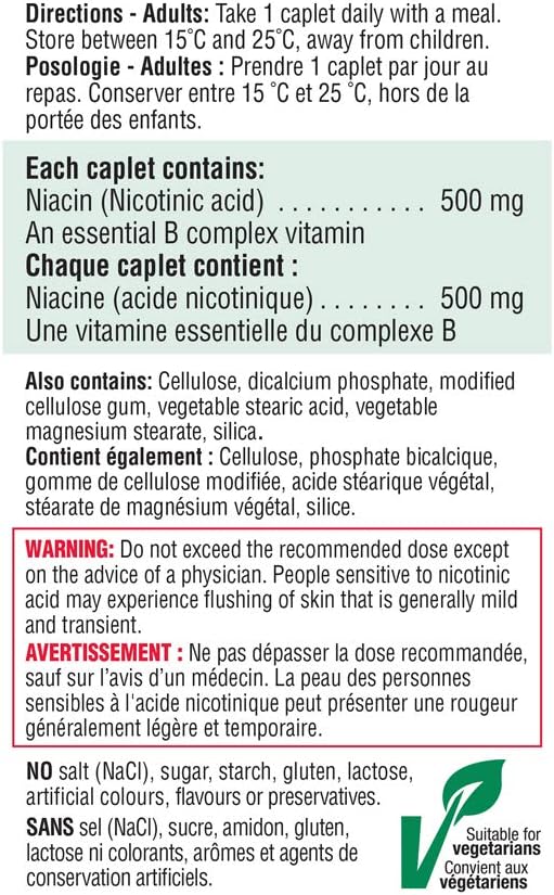Jamieson 菸鹼酸 500 毫克膠囊,補充維生素 B3,促進能量生成和新陳代謝。素食,無麩質,不含人工色素、香精或防腐劑,100 粒裝,加拿大製造