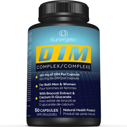 Sunergetic 優質 DIM 補充劑 - 150 毫克 DIM(二吲哚甲烷)、西蘭花、D-葡萄糖酸鈣和胡椒鹼 - 男女適用 DIM 膠囊 - DIM 複合物,用於更年期支持和平衡 - 60 粒 DIM 膠囊