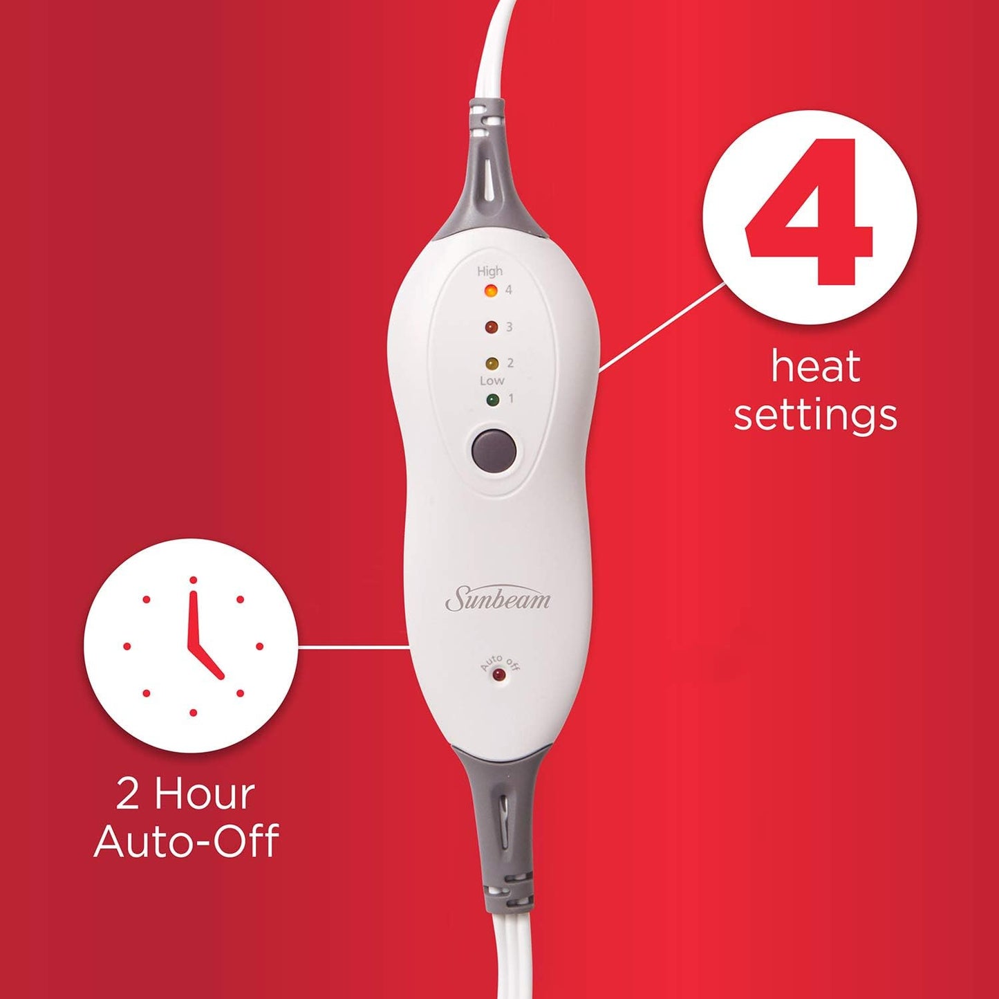 Sunbeam AdvancedHeat 加熱墊,特大號,黑色 & 高級特大號加熱墊,帶緊湊存儲,濕潤集成加熱墊,緩解疼痛,米色