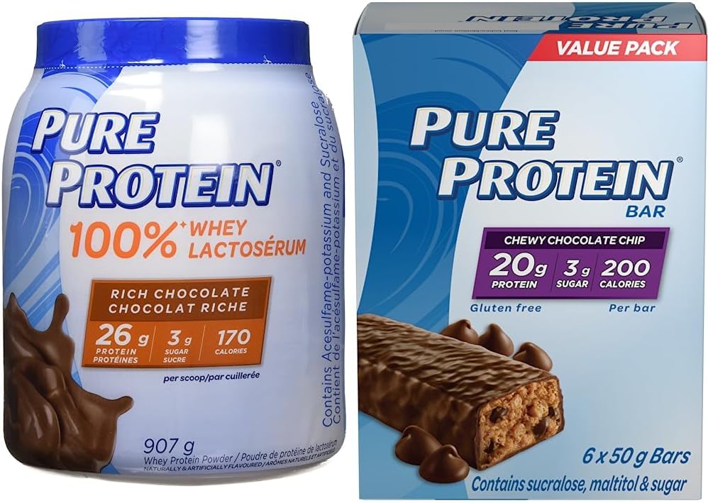 Pure Protein Powder (Rich Chocolate) + Pure Protein Bars (Chewy Chocolate Chip) Bundle