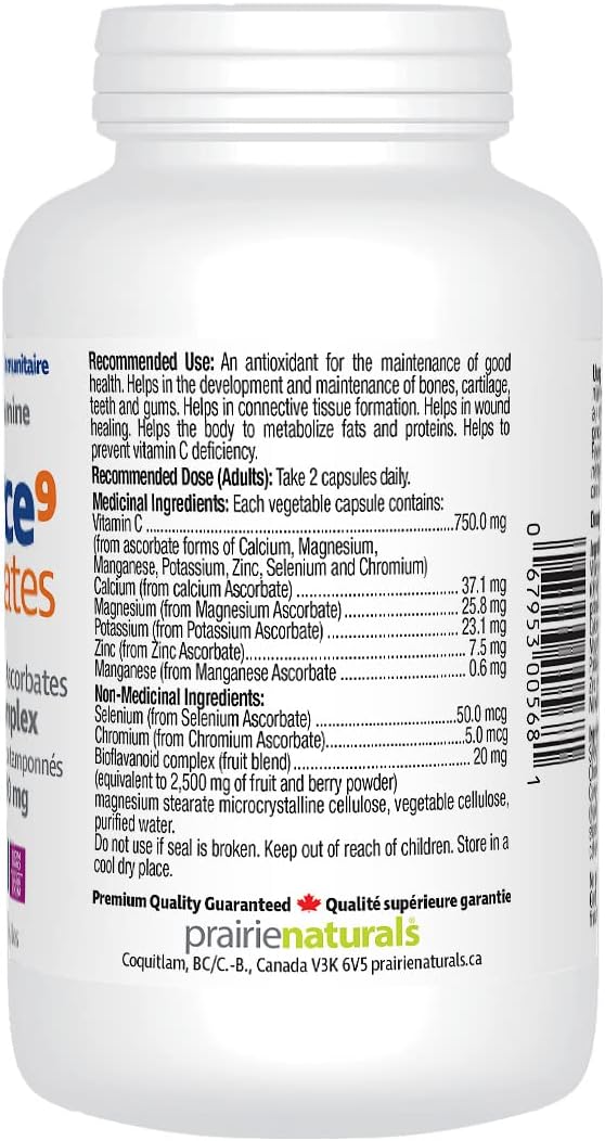 Prairie Naturals 维生素 C Force 矿物质抗坏血酸盐有助于骨骼/软骨/牙齿/牙龈/伤口愈合/和结缔组织的形成,维持肌肉功能,维持身体的……