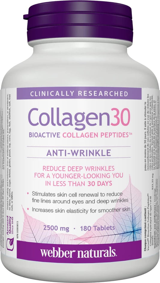 Webber Naturals 膠原蛋白 30 抗皺鎂片 500 毫克,60 片,增強礦物質吸收,支持骨骼和肌肉功能,純素
