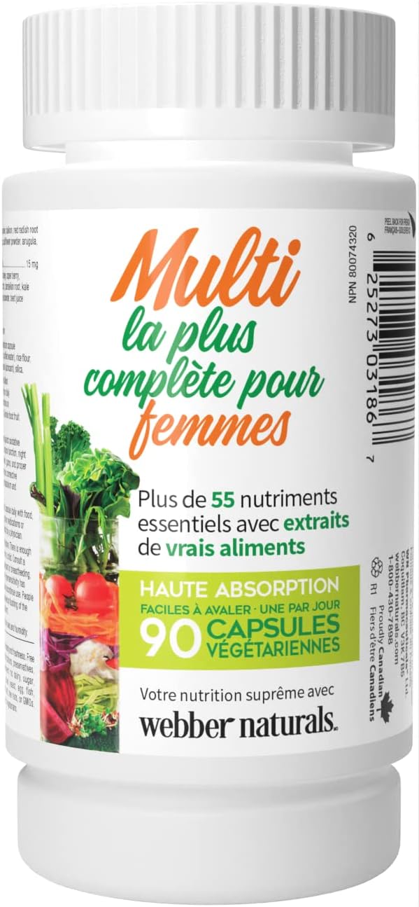 Webber Naturals Most Complete Multi For Women, 90 Capsules, One-Per-Day, Over 55 Vitamins & Omega 3-6-9 1,200 mg Fish Oil, 180 Clear Enteric No Fishy Aftertaste Softgels