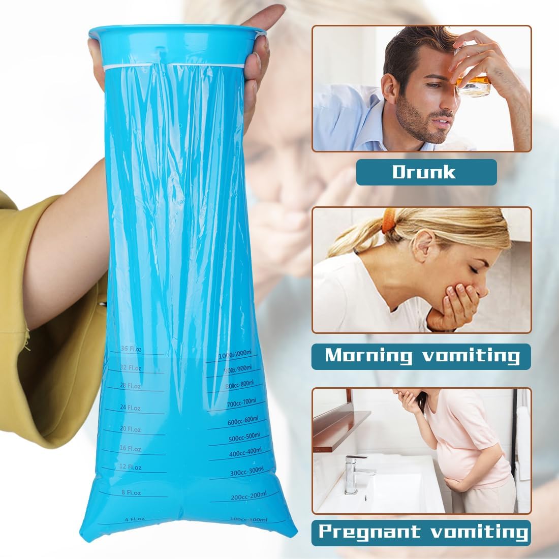 LINXIU 呕吐袋 一次性呕吐袋 1000ml 恶心呕吐袋 便携式呕吐袋 适用于旅行、汽车、晕车、孕妇、晨吐 16个装