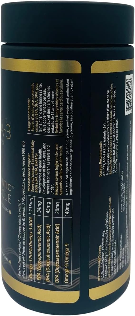 Easy to Swallow Harp Seal Oil Omega 3 6 9 by Nova Sea Atlantic | Made in Canada | Rich Source of EPA, DHA, & DPA for Good Health | 100% Natural Chemical-Free, Non-GMO | 500mg - 120 Softgels(1 Pack)