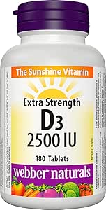 Webber Naturals 維生素 D3 2500 IU 加強型,180 片,有助於骨骼和牙齒健康,並有助於預防維生素 D 缺乏症